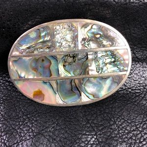 Silver Nickel Abalone Belt Buckle
